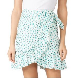 Rebecca Taylor Emerald Daisy Floral Print Ruffle Tie Waist Wrap Mini Skirt Sz 6